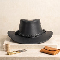 Handmade Black Leather Cowboy Hat – Braided Band Western Rodeo Style