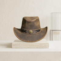 Distressed Brown Leather Cowboy Hat – Vintage Western Style