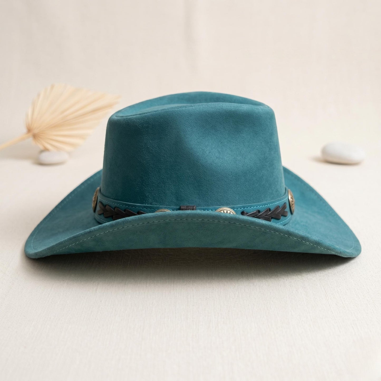 Turquoise Suede Cowboy Hat with Vintage Concho Band