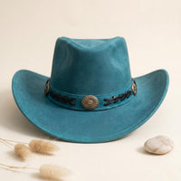 Turquoise Suede Cowboy Hat with Vintage Concho Band