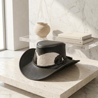 Black Leather Cowboy Hat with Genuine Hair-on Cowhide Band