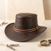 Dark Brown Leather Cowboy Hat: Braided Band, Western Style, Sun Protection