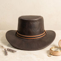 Dark Brown Leather Cowboy Hat: Braided Band, Western Style, Sun Protection