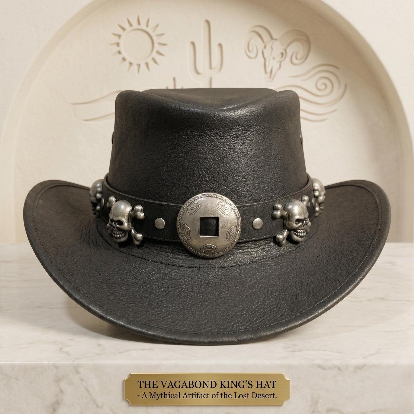 Ultimate Gothic Skull Black Leather Cowboy Hat – Edgy Steampunk Festival Headwear