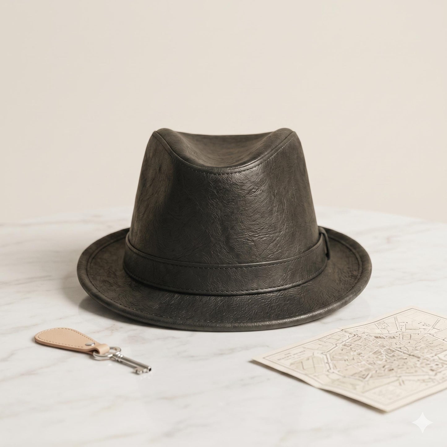 Black Leather Fedora Hat – Vintage Classic Trilby Style