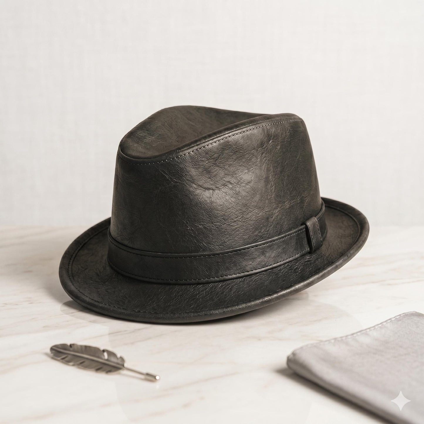 Black Leather Fedora Hat – Vintage Classic Trilby Style