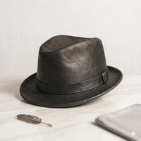 Black Leather Fedora Hat – Vintage Classic Trilby Style