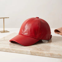 Red Leather Baseball Cap – Sleek Minimalist Dad Hat