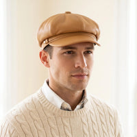 Tan Leather Newsboy Cap – Vintage Baker Boy Style