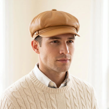 Tan Leather Newsboy Cap – Vintage Baker Boy Style
