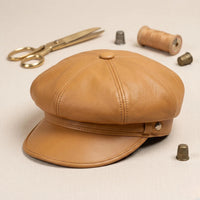 Tan Leather Newsboy Cap – Vintage Baker Boy Style