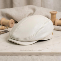White Leather Flat Cap | Vintage Ivy League Driving Hat