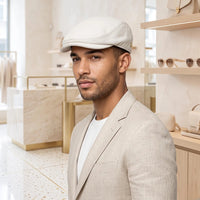 White Leather Flat Cap | Vintage Ivy League Driving Hat
