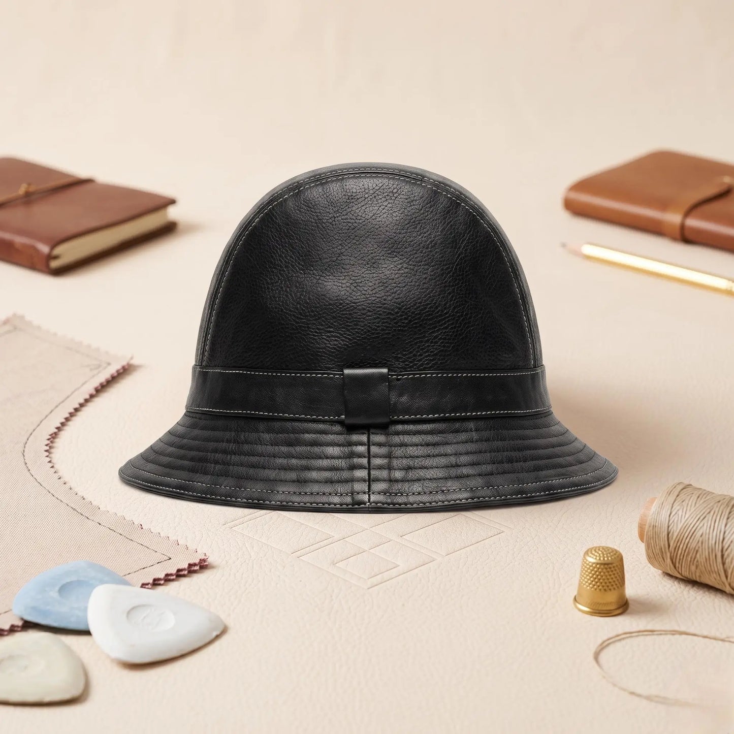 Black Leather Bucket Hat – Genuine Leather Streetwear Cap