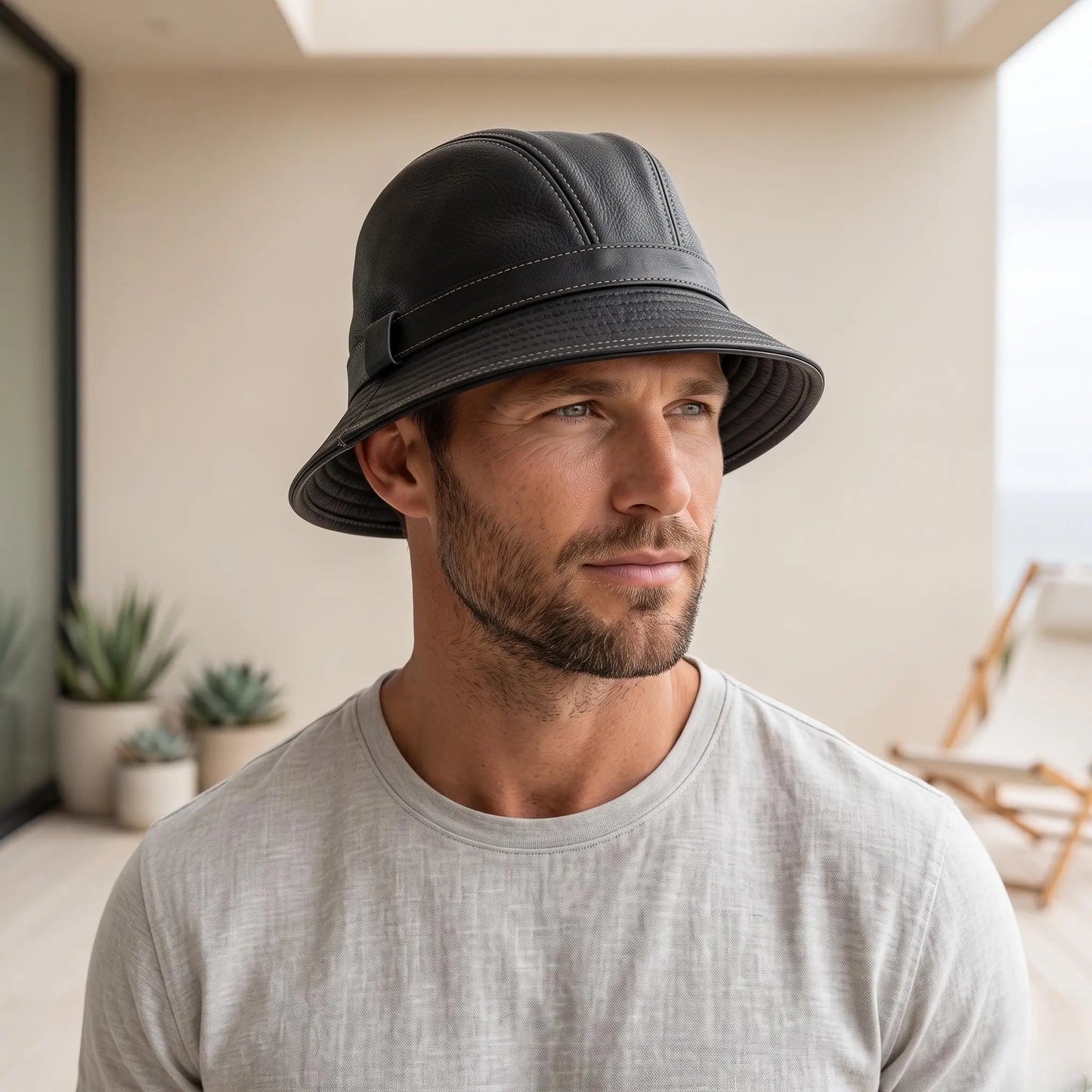 Black Leather Bucket Hat – Genuine Leather Streetwear Cap