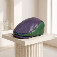 Classic Leather Flat Cap | Purple & Green Vintage Ivy Driving Hat