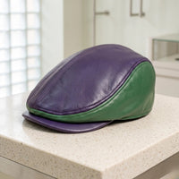Classic Leather Flat Cap | Purple & Green Vintage Ivy Driving Hat