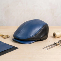 Men’s Two-Tone Blue & Black Genuine Leather Flat Cap – Classic Ivy Newsboy Hat
