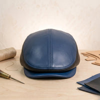 Men’s Two-Tone Blue & Black Genuine Leather Flat Cap – Classic Ivy Newsboy Hat