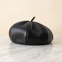 Handmade Black Leather Beret – Vintage Newsboy Gatsby Cap