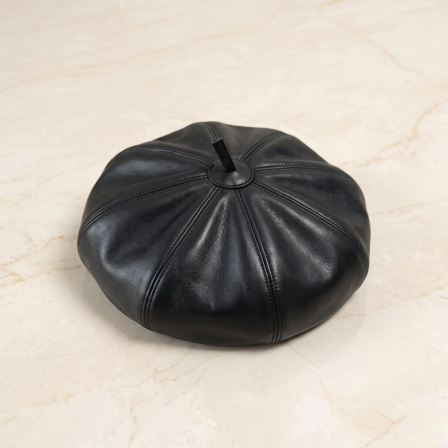 Handmade Black Leather Beret – Vintage Newsboy Gatsby Cap