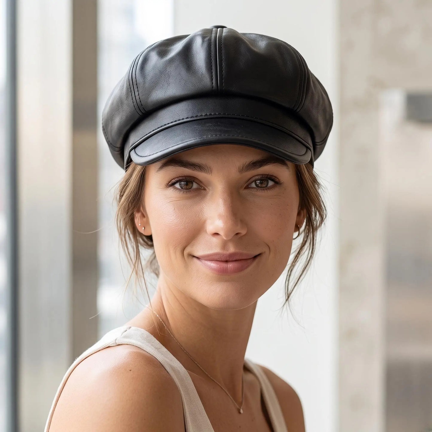 Black Leather Baker Boy Cap – Vintage Newsboy Gatsby Hat
