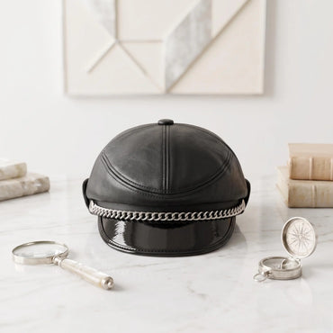 Black Leather Newsboy Cap – Edgy Biker & Streetwear Style