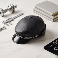 Black Leather Newsboy Cap – Edgy Biker & Streetwear Style