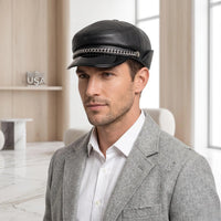 Black Leather Newsboy Cap – Edgy Biker & Streetwear Style