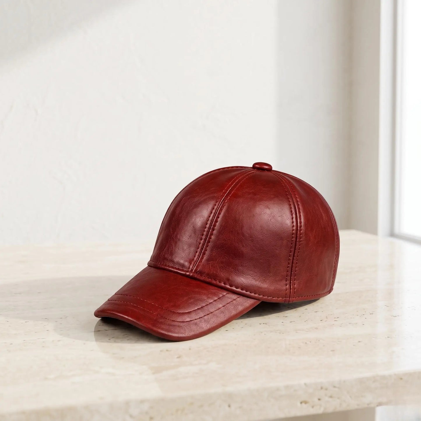 Red Genuine Leather Baseball Cap: Unisex Streetwear Accessory