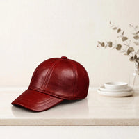 Red Genuine Leather Baseball Cap: Unisex Streetwear Accessory
