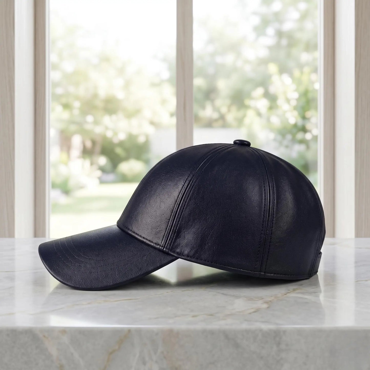 Navy Blue Faux Leather Baseball Cap | Modern Unisex Streetwear