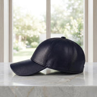 Navy Blue Faux Leather Baseball Cap | Modern Unisex Streetwear