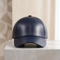 Navy Blue Faux Leather Baseball Cap | Modern Unisex Streetwear
