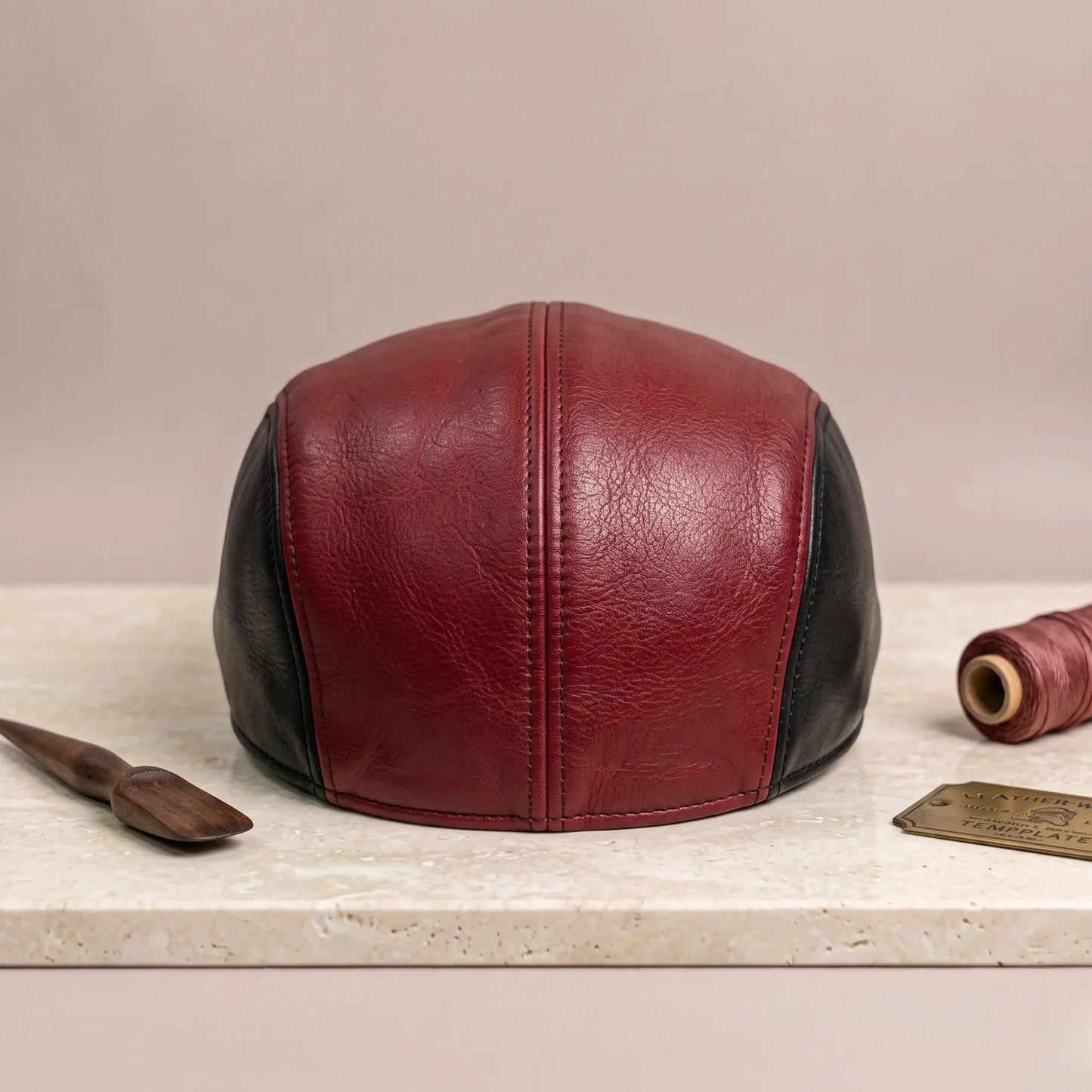 Men's Crimson & Onyx Leather Flat Cap | Vintage Ivy Driving Hat