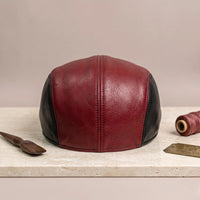 Men's Crimson & Onyx Leather Flat Cap | Vintage Ivy Driving Hat