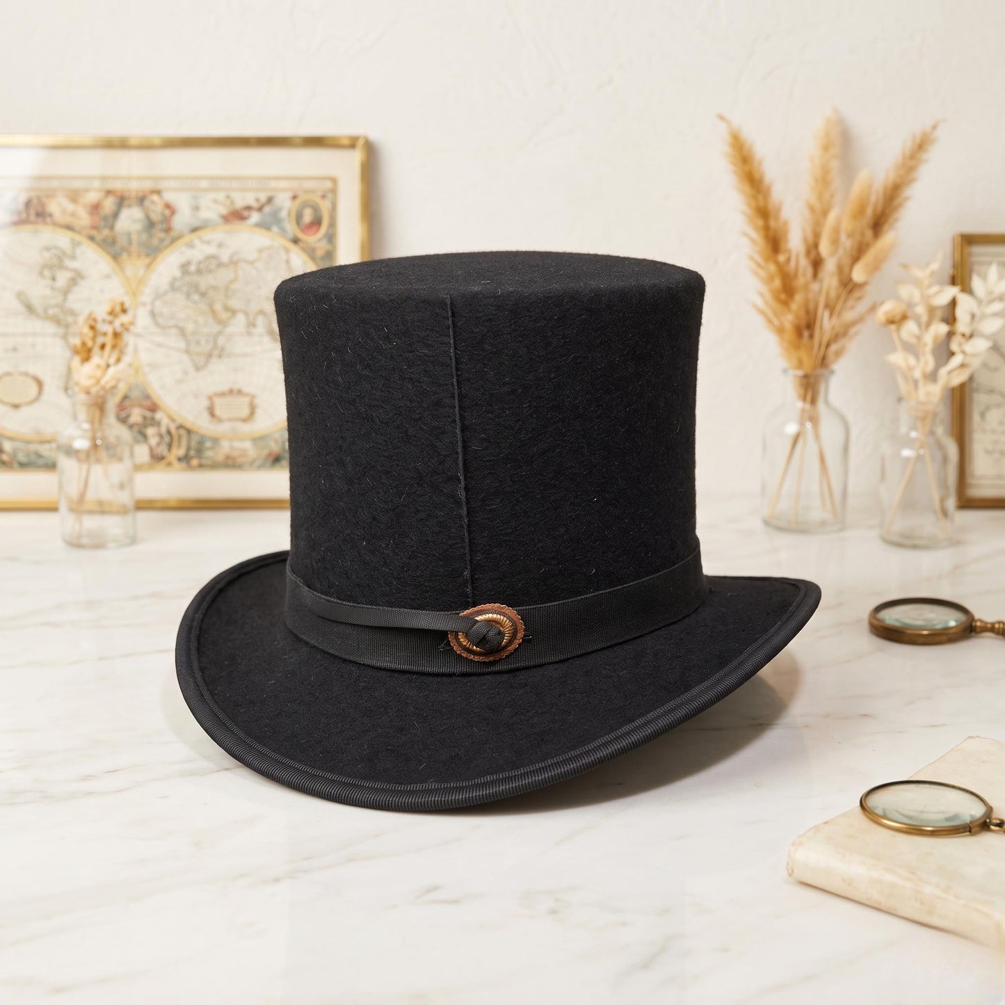Elegant Black Wool Felt Top Hat – Classic Formal & Vintage Style