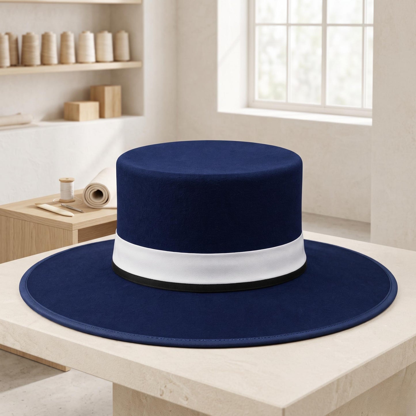 Elegant Navy Blue Flat Brim Hat – Timeless Wide Brim Boater & Western Style