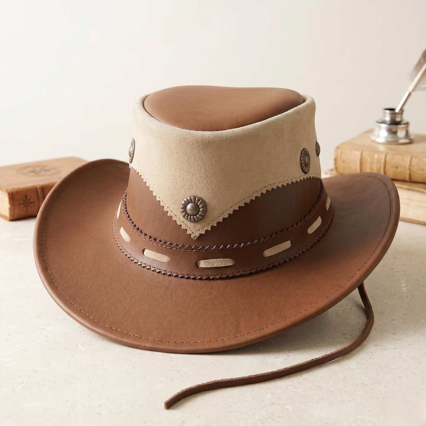 Upgrade Your Western Style: Handmade Brown Leather Cowboy Hat with Classic Concho Band