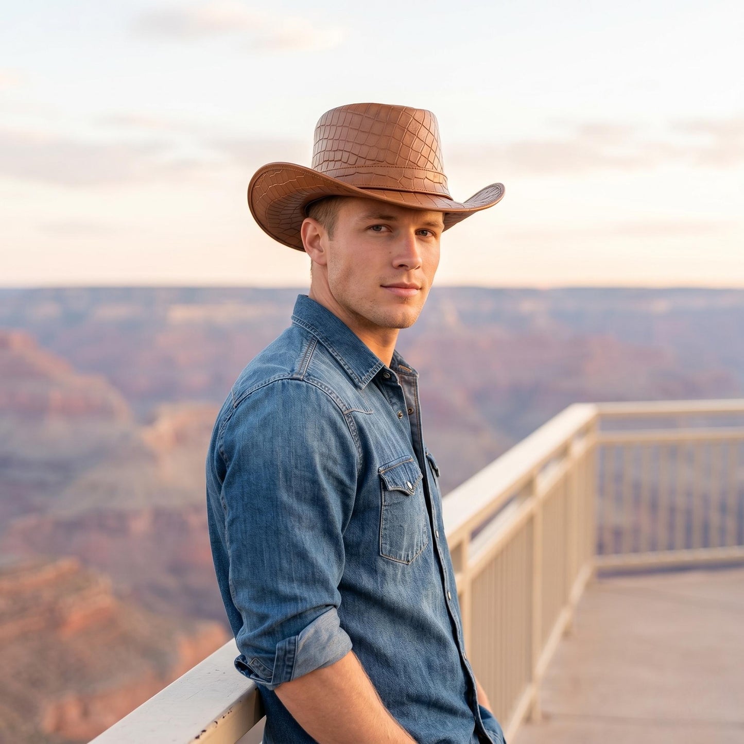 Crocodile Embossed Leather Cowboy Hat – Vintage Brown