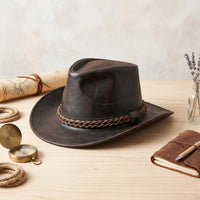 Handmade Black Leather Cowboy Hat – Braided Band Western Outback Style