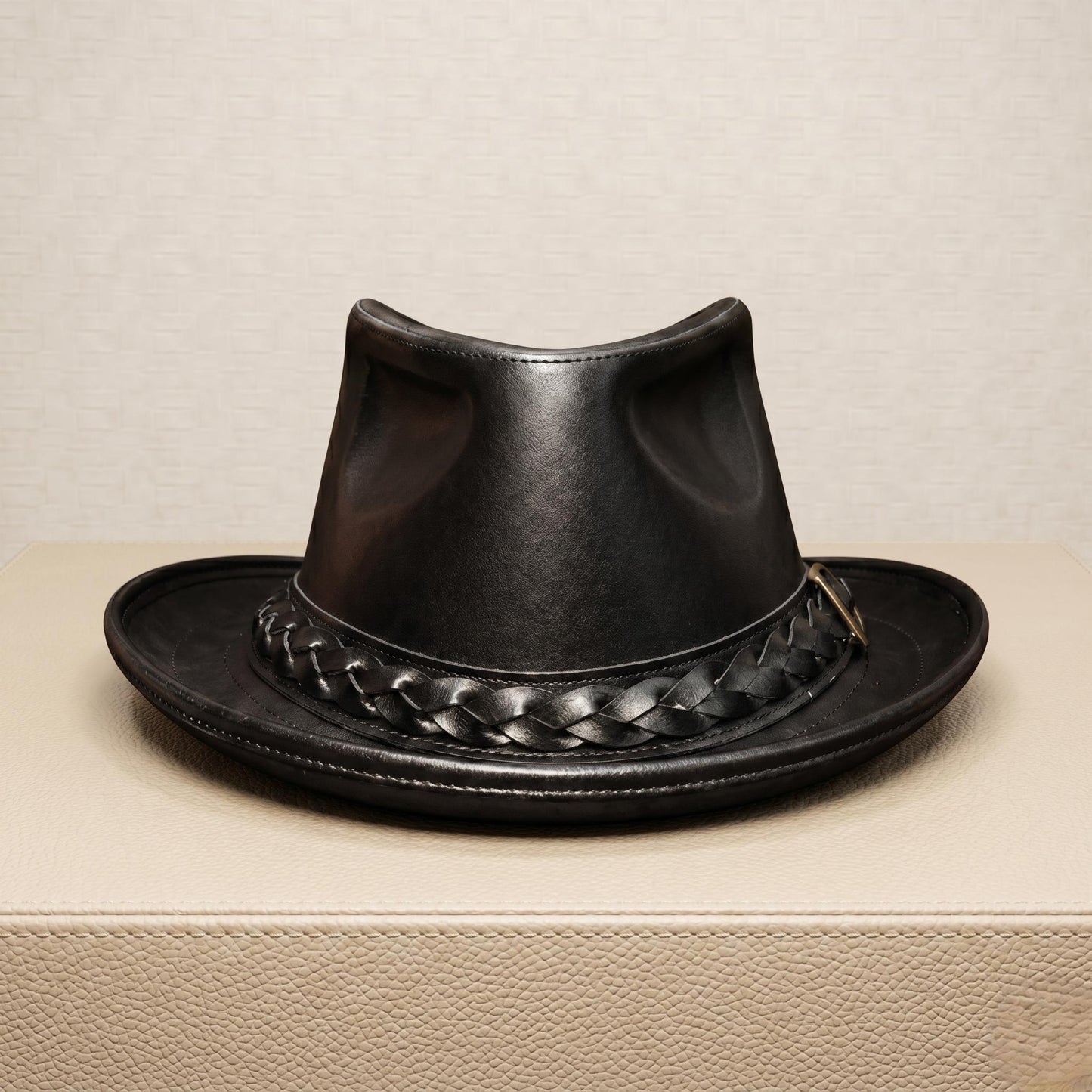 Handmade Black Leather Fedora Hat – Vintage Western Elegance for Men