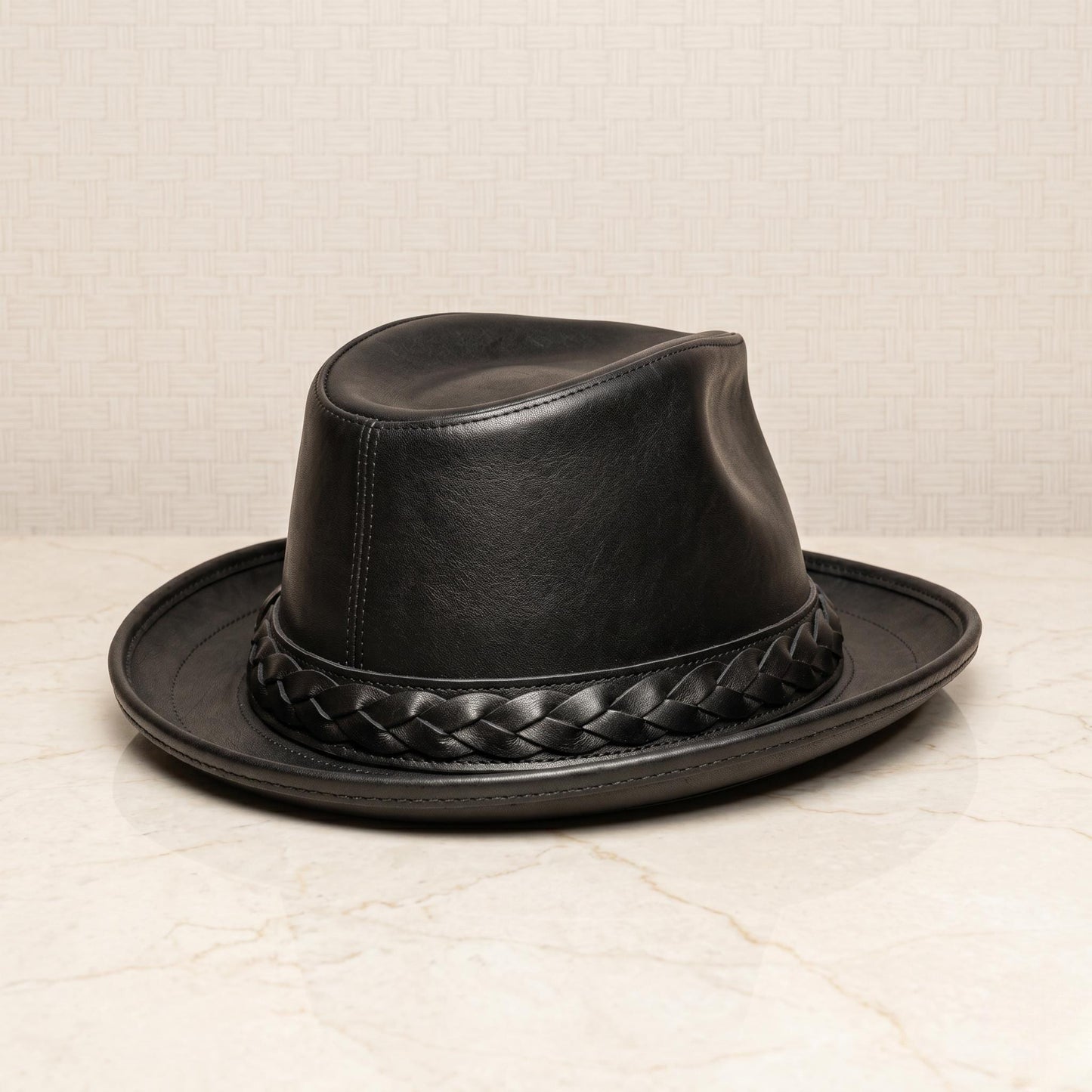 Handmade Black Leather Fedora Hat – Vintage Western Elegance for Men