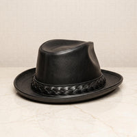 Handmade Black Leather Fedora Hat – Vintage Western Elegance for Men