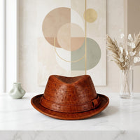Handmade Brown Crocodile Ostrich Embossed Leather Fedora Hat – Vintage Western Luxury
