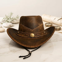 Distressed Brown Leather Cowboy Hat – Authentic Handmade Western Style