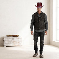 Handmade Distressed Red Leather Steampunk Top Hat – Victorian Chain Detail