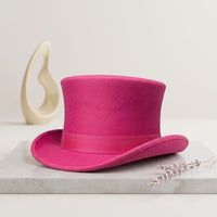 Handmade Pink Wool Felt Top Hat – Elegant Victorian Fantasy Accessory