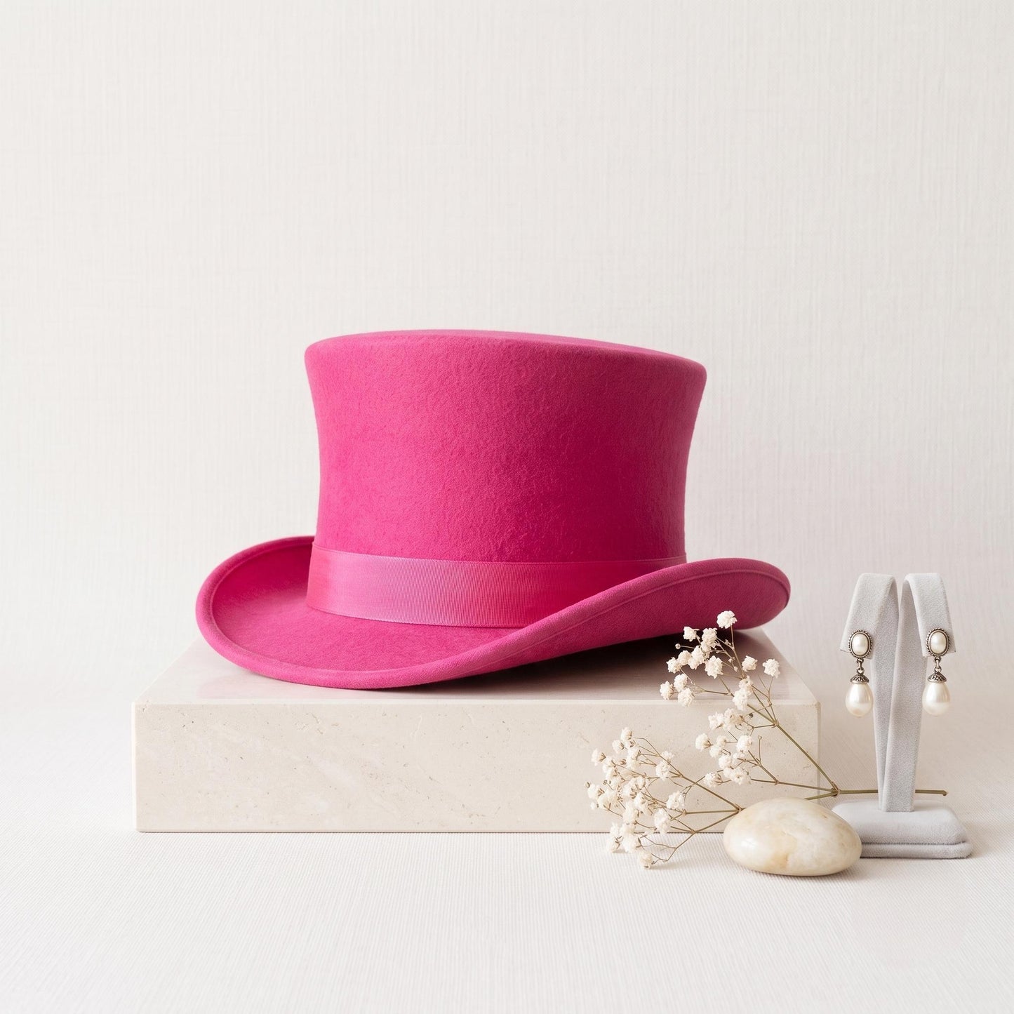 Handmade Pink Wool Felt Top Hat – Elegant Victorian Fantasy Accessory