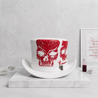 Gothic Red Skull Top Hat – White Leather Punk Rock Biker Statement Accessory